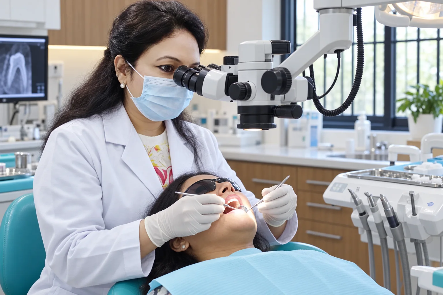 Dr Rajni Vardan Singh providing microscope-assisted dental care
